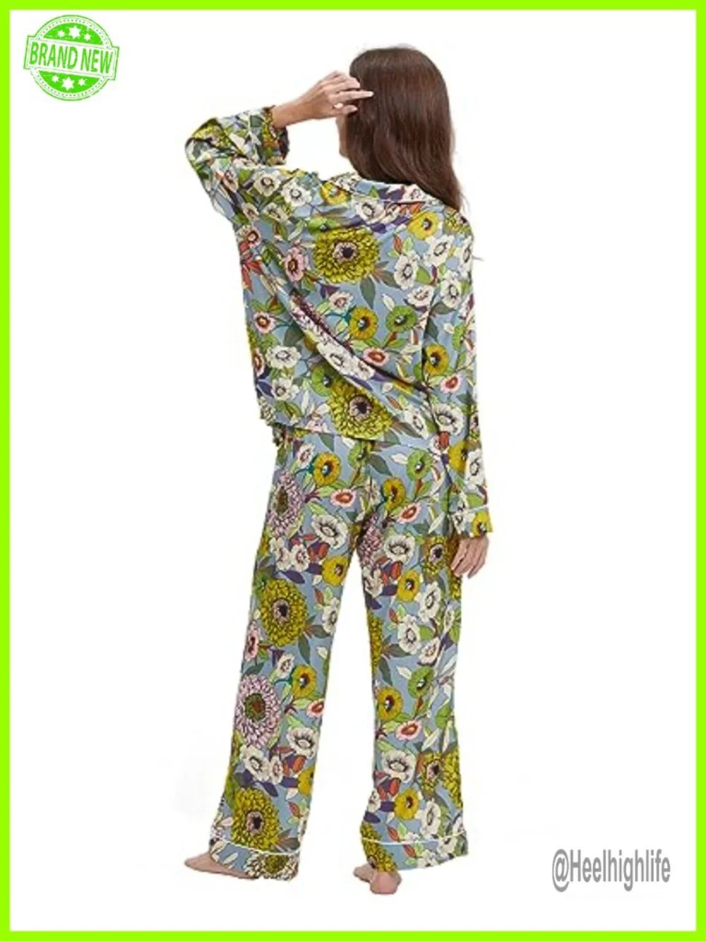 Womens Silk Satin Pajamas Set Button Down 2 Piece Pjs Long Sleeve Oversized